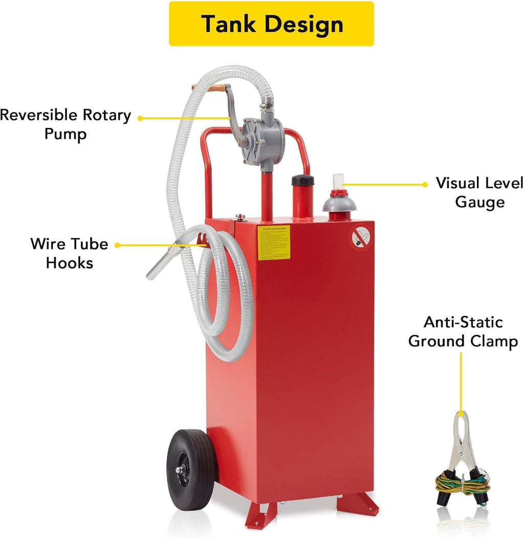 Gas Can 40 Gallon, Portable Fuel Tank with Manual Transfer Pump on, Diesel Fuel Can for Gasoline and Diesel, Compatible with Cars, Lawn Mowers, ATVs, Boats, More