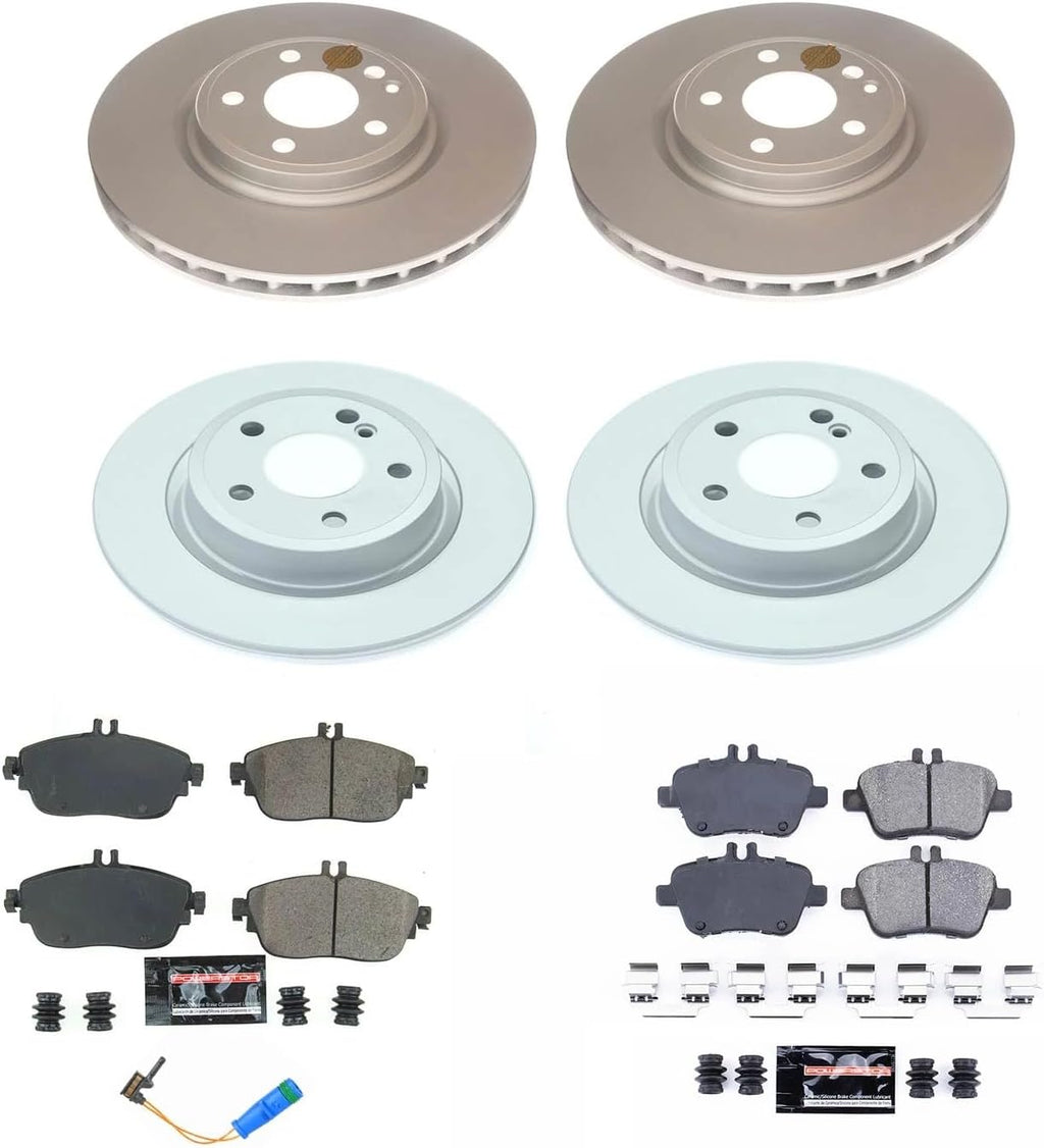 PowerStop Front and Rear Brake Kit for INFINITI QX30 2017-19 |Mercedes-Benz CLA250 2014-19 |GLA250 2015-20 - Fully-Coated Disc Rotors with Z23 Carbon-Fiber Ceramic Brake Pads Upgrade, CRK8046
