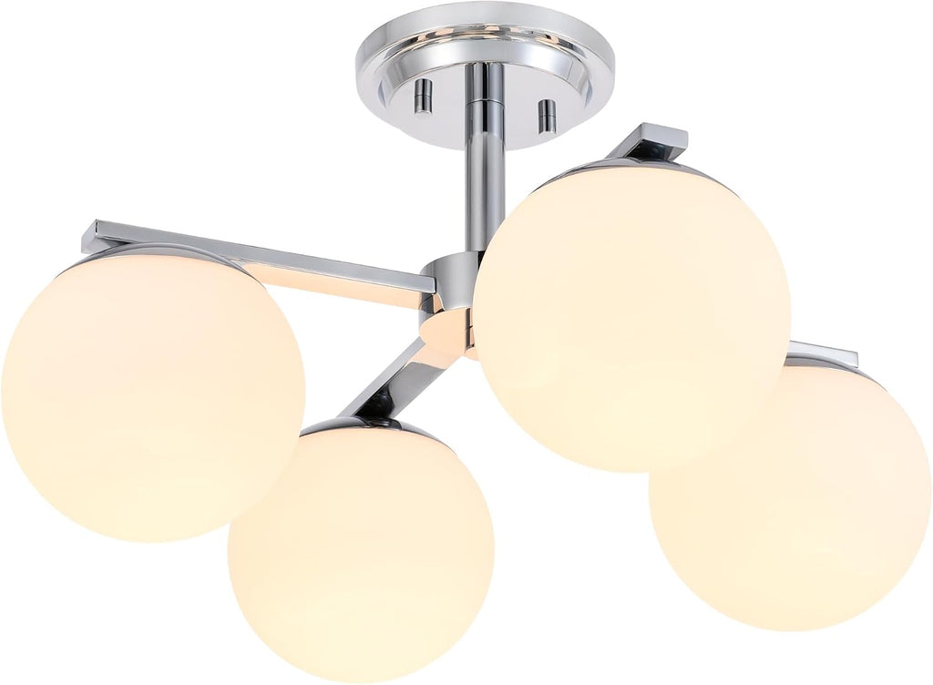 Chrome Semi Flush Mount Ceiling Light, 4-Ligh Modern Kitchen Lighting Fixtures with Globe Glass Shade, Hallway Light Fixtures Ceiling Mount for Dining Room, Living Room, Bedroom, Foyer