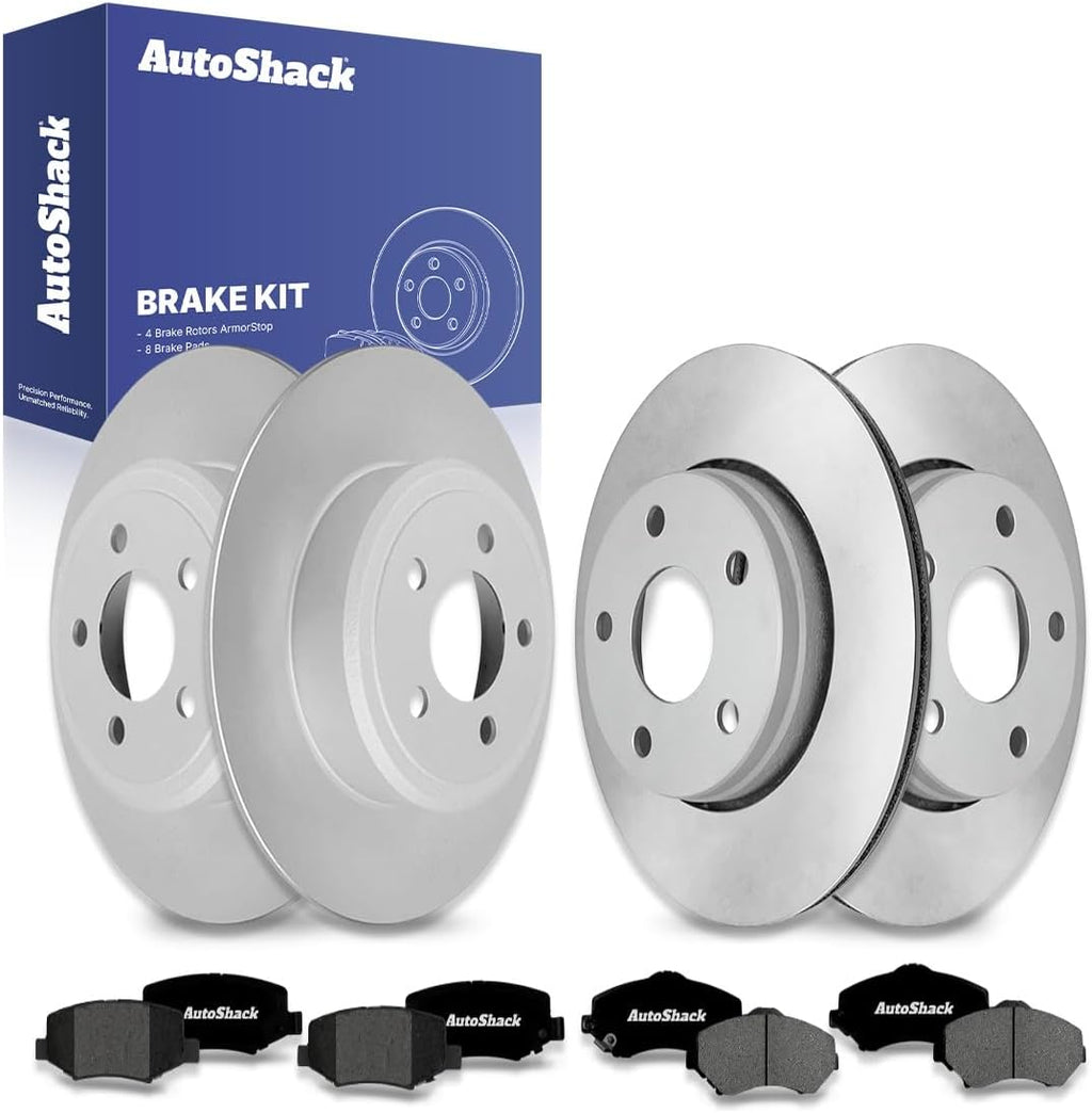 AutoShack Front & Rear Brake Rotors & Premium Pads for Jeep, Wrangler 2007-2017 Wrangler JK 2018, 4WD RWD V6 3.6L 3.8L - Coated - ArmorStop