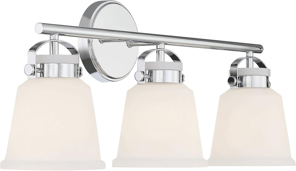 Savoy House 8-1627-3-11 Kaden Industrial Traditional White Opal Glass Bathroom Vanity Wall Light, 3-Light 180 Total Watts, 11' H x 26' W, Polished Chrome