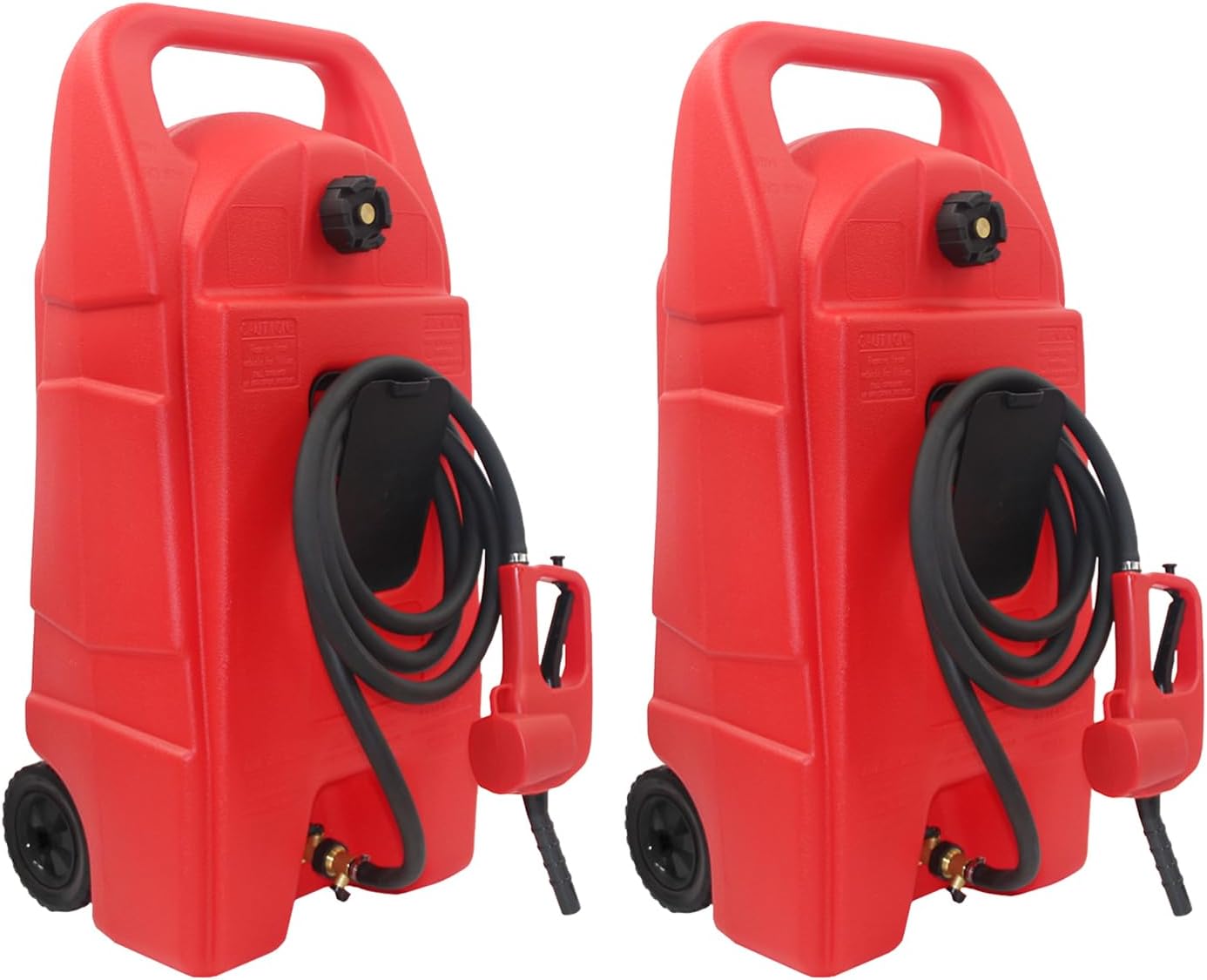 Upgraded 15 Gallon Fuel Gas Caddy, Portable Gas Tank with Manual Transfer Pump & 10ft. Delivery Hose, Diesel Fuel Storage Tank with Wheels for ATVs, Cars, Lawn Mowers, Boats, Red, 2PCS
