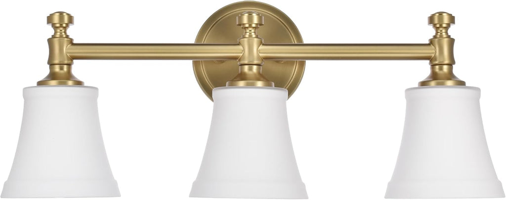 Bathroom Vanity Light Fixtures, Traditional Aged Brass 3 Lights Wall Sconce Lighting with Opal Glass Shade, Porch Wall Mount Light Fixture for Bathroom, Mirror Cabinets Hallway Stairs