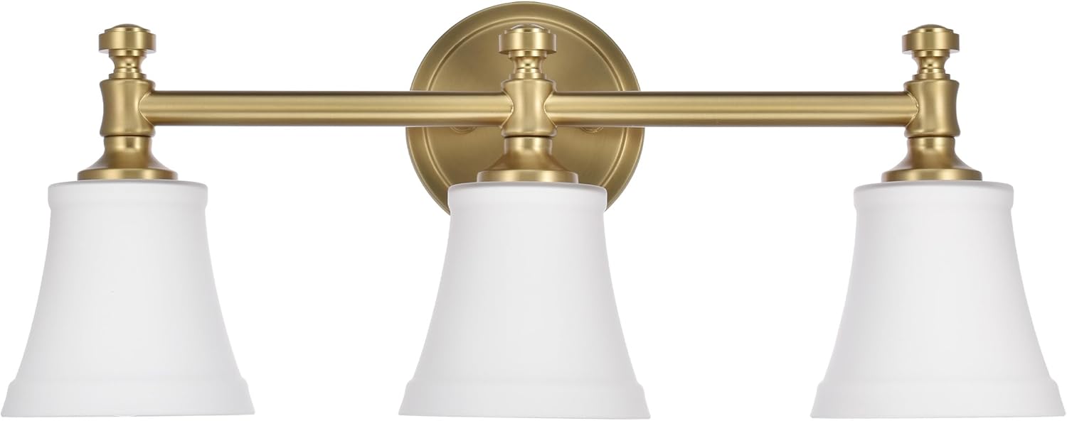 Bathroom Vanity Light Fixtures, Traditional Aged Brass 3 Lights Wall Sconce Lighting with Opal Glass Shade, Porch Wall Mount Light Fixture for Bathroom, Mirror Cabinets Hallway Stairs