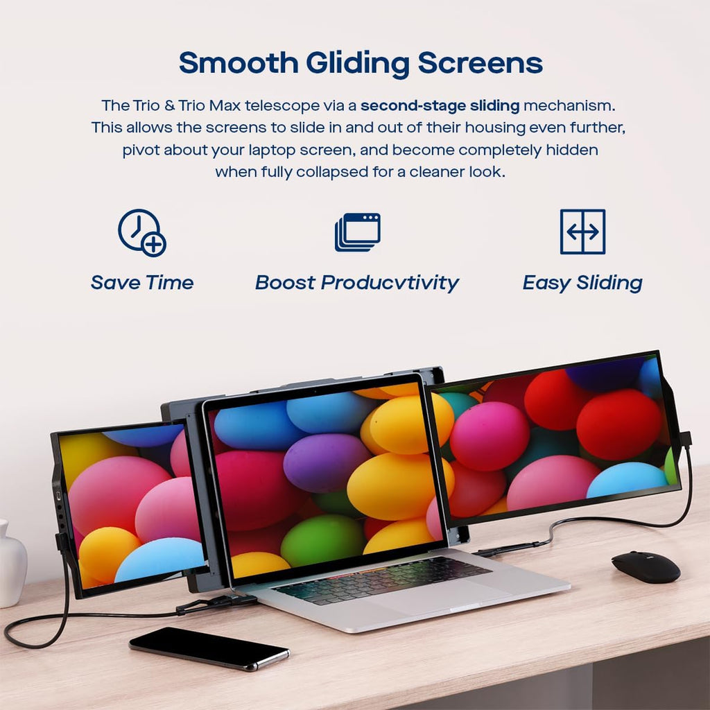 Portable Monitor - Mobile Pixels 13.3'' Trio Monitor for 13''-14'' Laptops with Built-in Kickstand, 1080P Full HD IPS Triple Screen, USB A/Type-C Plug and Play, Windows/Android/Mac (Optional Magnets)