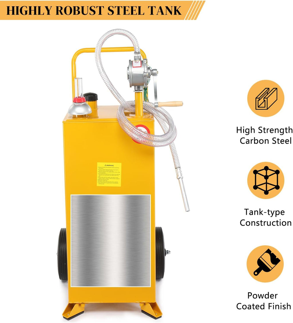 30 Gallon Fuel Gas Caddy, Gas Storage Tank w/Wheels & Manual Siphon Pump,Gasoline Diesel Fuel Container for ATV Car Mowers Tractors Boats Yellow