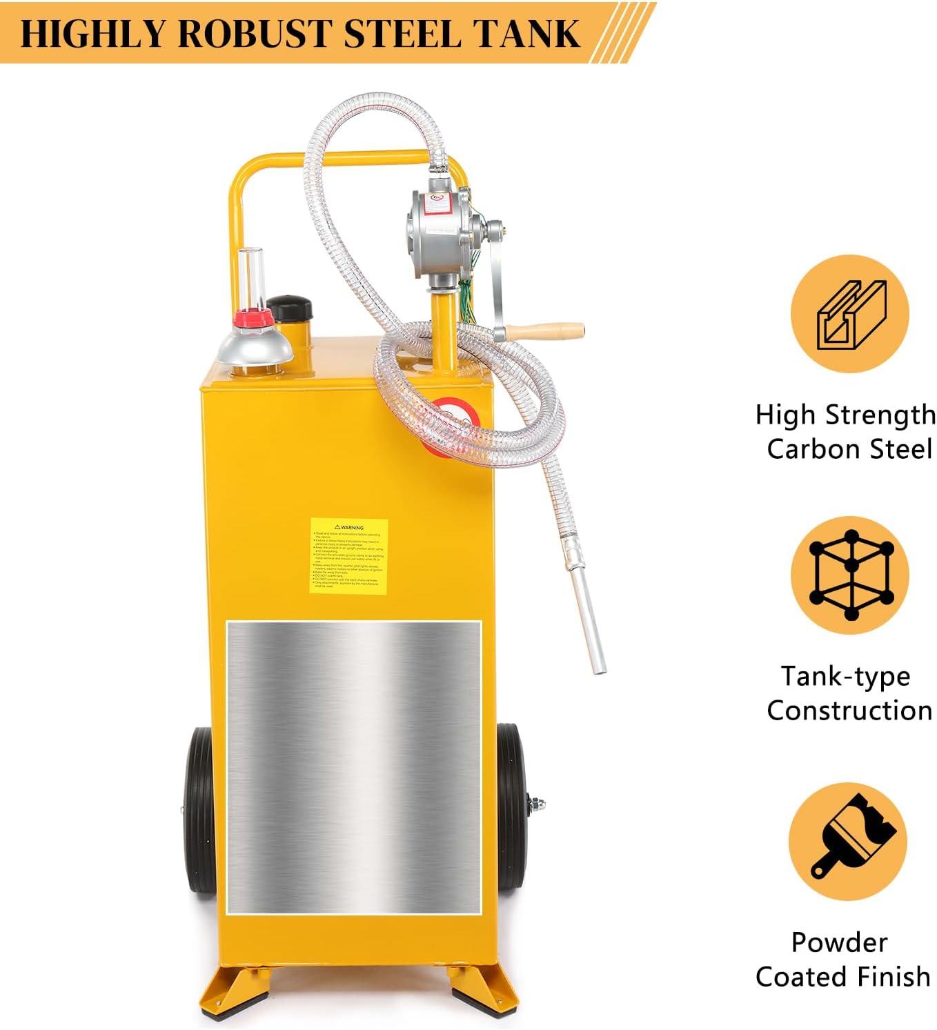 30 Gallon Fuel Gas Caddy, Gas Storage Tank w/Wheels & Manual Siphon Pump,Gasoline Diesel Fuel Container for ATV Car Mowers Tractors Boats Yellow