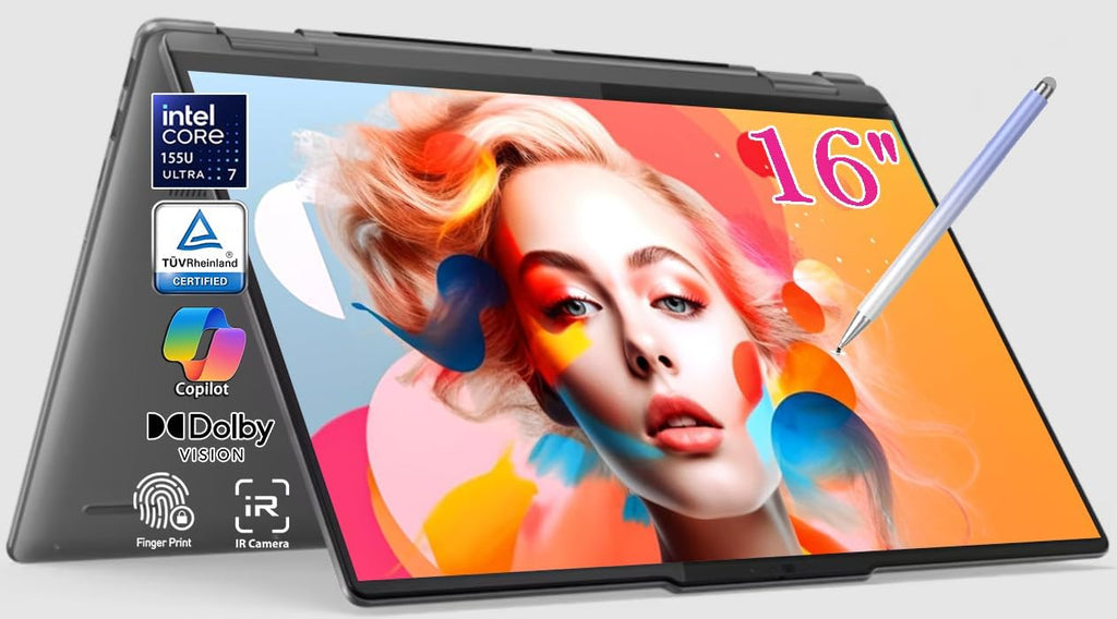 Lenovo Yoga 7i AI 2-in-1 16' WUXGA 16:10 Touchscreen Laptop, Intel Ultra 7 155U（Beats I7 1355U, Fingerprint Reader, Backlit KB, 2 x Thunderbolt, Win 11, W/Stylus Pen (U7-155U|16GB RAM|1TB SSD)
