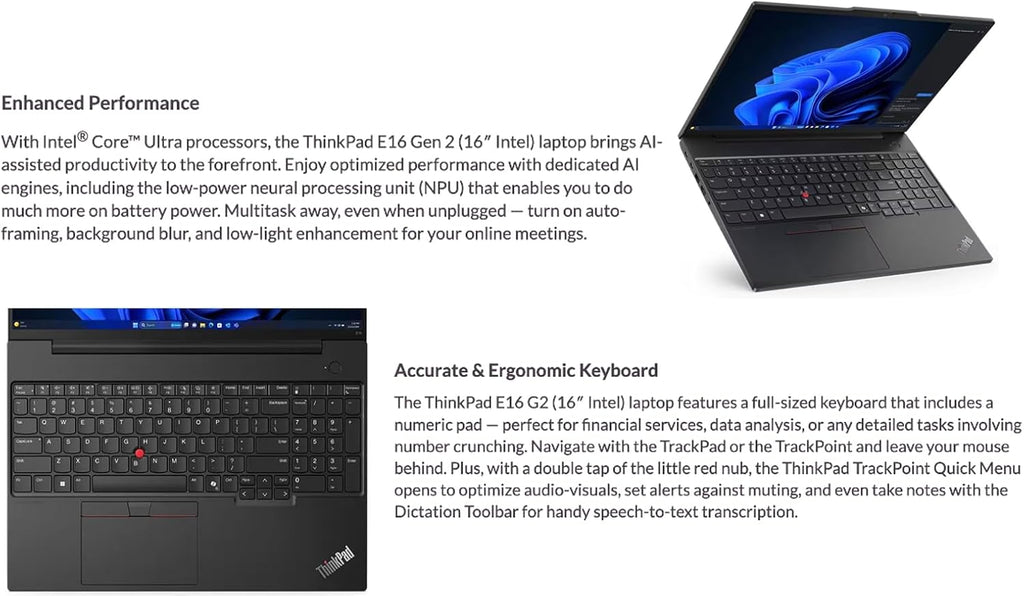 Lenovo ThinkPad E16 Gen 2 AI Business Laptop 16.0' IPS FHD Display (Intel Core Ultra 7 155U (Beats i7-1365u), 64GB DDR5, 1TB SSD, Backlit KB, Fingerprint, Thunderbolt 4, Win11P) w/DKZ Hub