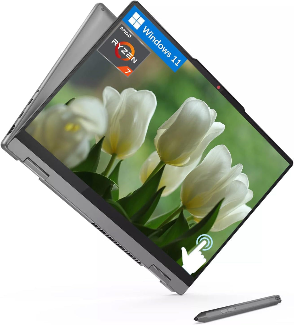 Lenovo Ideapad 5 14' 2-in-1 WUXGA Touchscreen Laptop, 8-core AMD Ryzen 7 8845HS, 16GB LPDDR5 RAM, 1TB SSD, Fingerprint, Backlit Keyboard, Stylus Pen, Win 11 Home, Luna Grey, EAT Laptop Foldable Stand