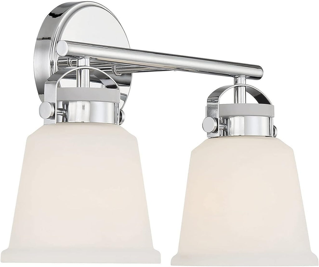 Savoy House 8-1627-2-11 Kaden Industrial Traditional White Opal Glass Bathroom Vanity Wall Light, 2-Light 120 Total Watts, 11' H x 16' W, Polished Chrome