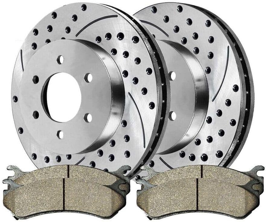 Replacement Front Drilled Slotted Brake Rotors and Pads for 2007 Chevy Silverado 1500 Classic Mechanics Choice for Chevrolet