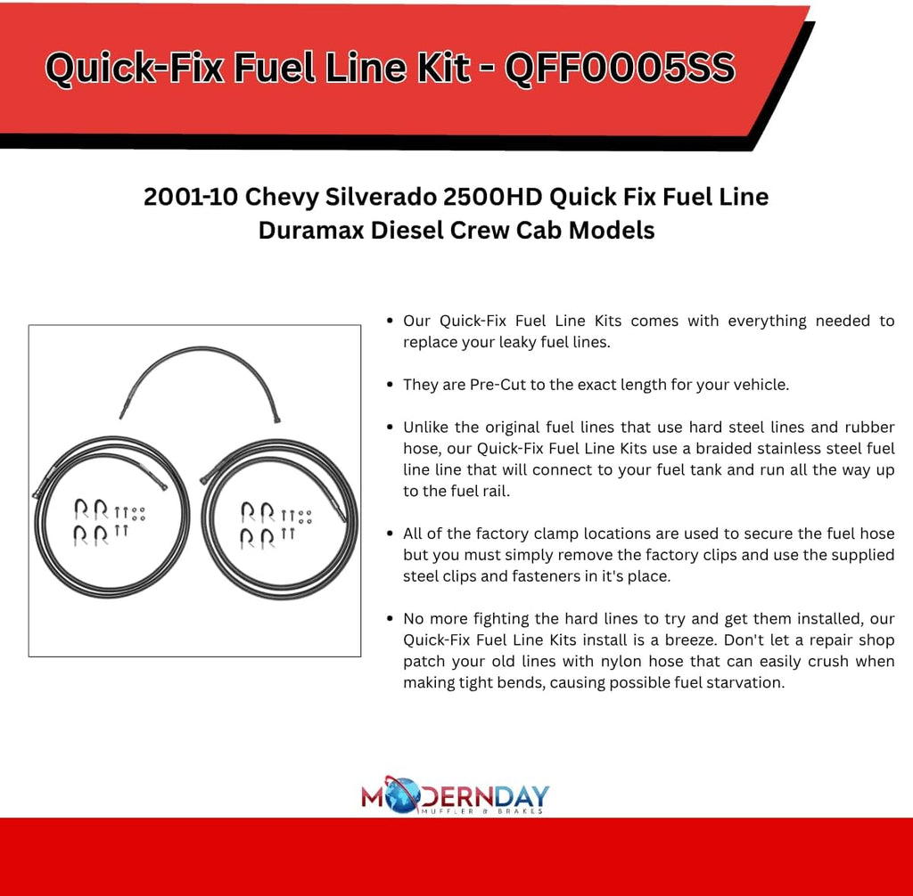 Quick Fix Fuel Line For 2001-2010 Chevy Silverado 2500HD Duramax Crew Cab Models - QFF0005SS-MDMB