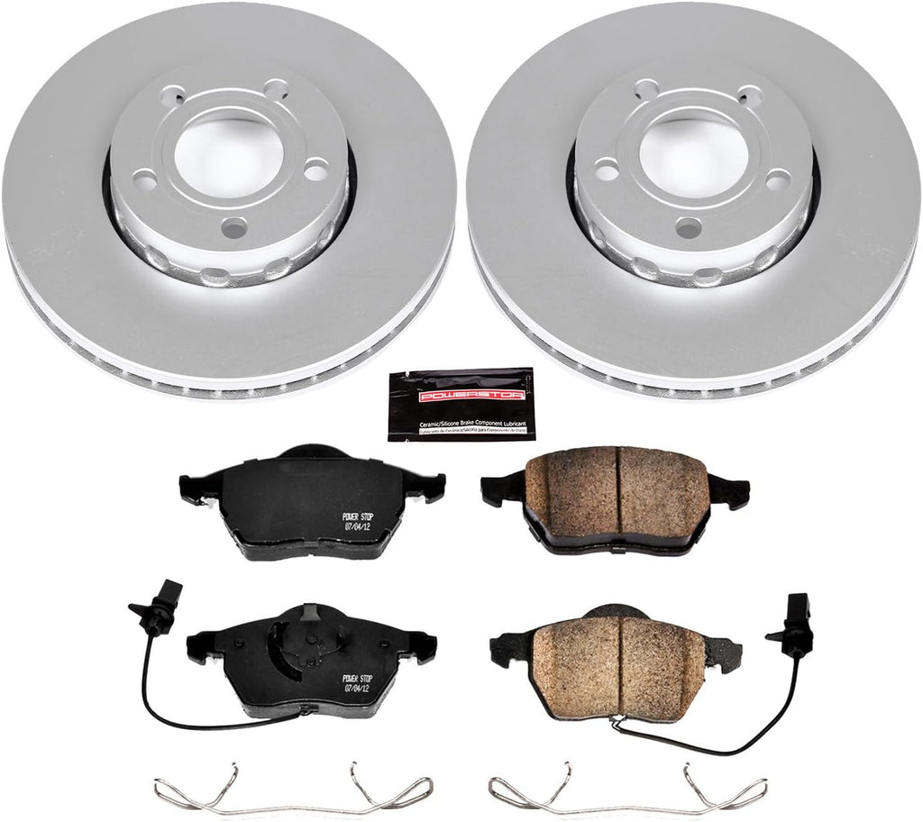 PowerStop Front Brake Kit for Audi A4 1999-04 |A4 2006 |A4 Quattro 1999-06 |A6 1998-01 |A6 Quattro 1998-01 - Fully-Coated Disc Rotors with Z23 Carbon-Fiber Ceramic Brake Pads Upgrade, CRK528