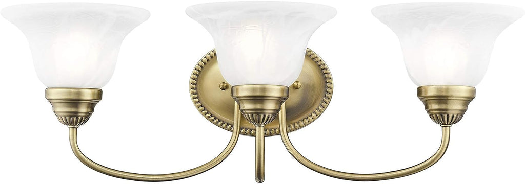 Livex Lighting 1533-01 Edgemont 3 Light Vanity Antique Brass with White Alabaster Glass