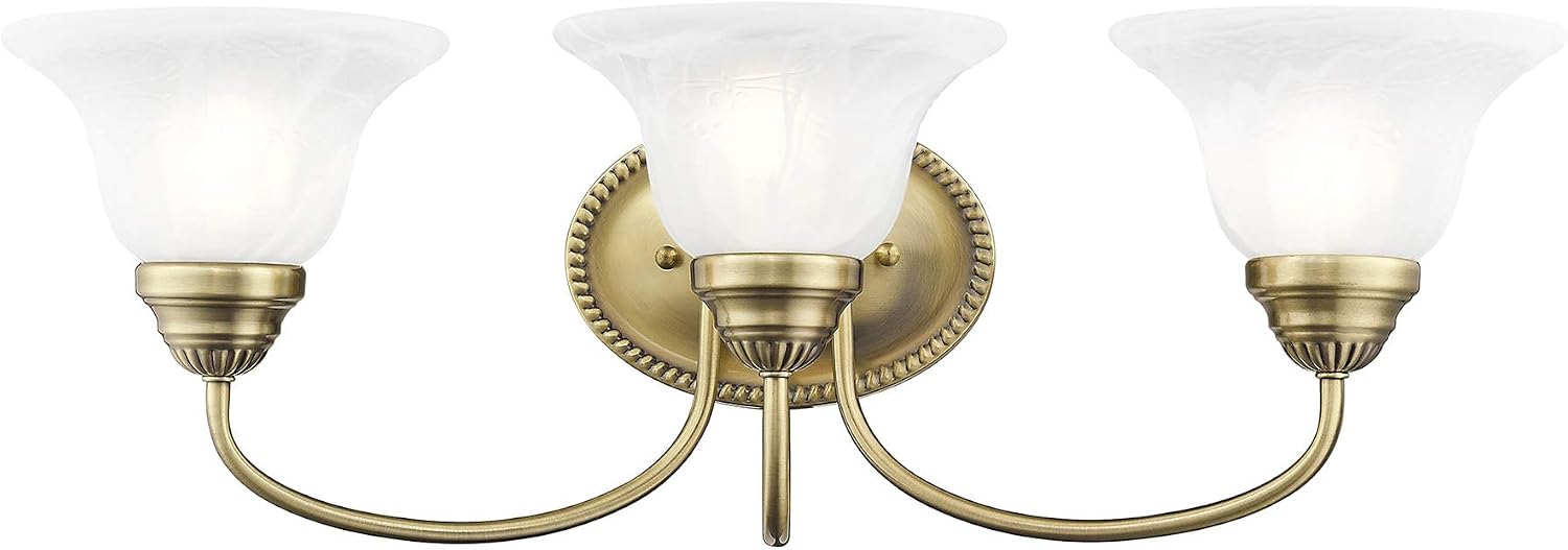 Livex Lighting 1533-01 Edgemont 3 Light Vanity Antique Brass with White Alabaster Glass