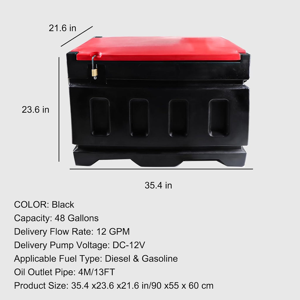 48 Gallon Fuel Transfer Tank with 12GPM Fuel Transfer Pump, Gasoline Diesel Fuel Tank Gas Container for Cars, ATVs, Boats, Lawn Mowers, Red