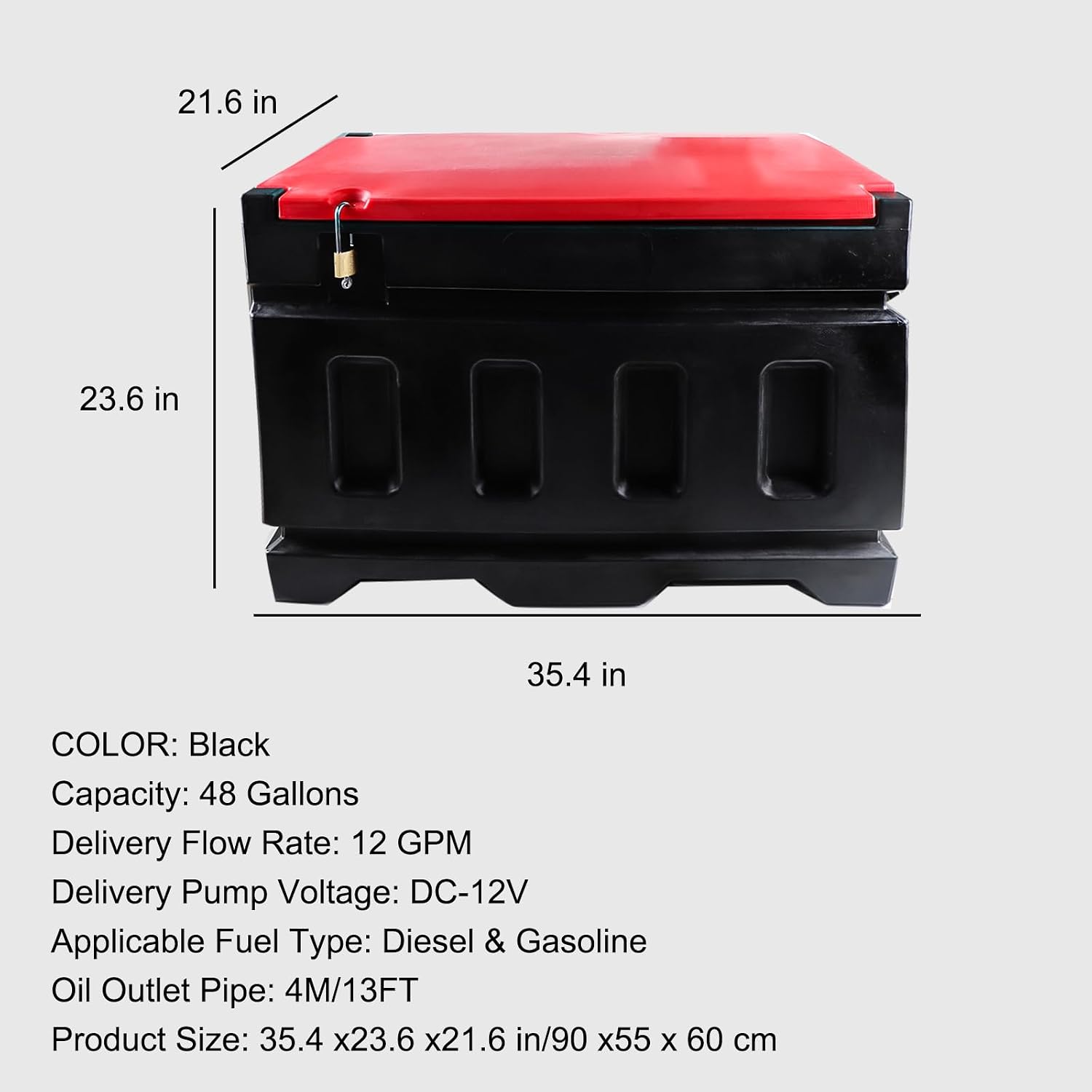 48 Gallon Fuel Transfer Tank with 12GPM Fuel Transfer Pump, Gasoline Diesel Fuel Tank Gas Container for Cars, ATVs, Boats, Lawn Mowers, Red