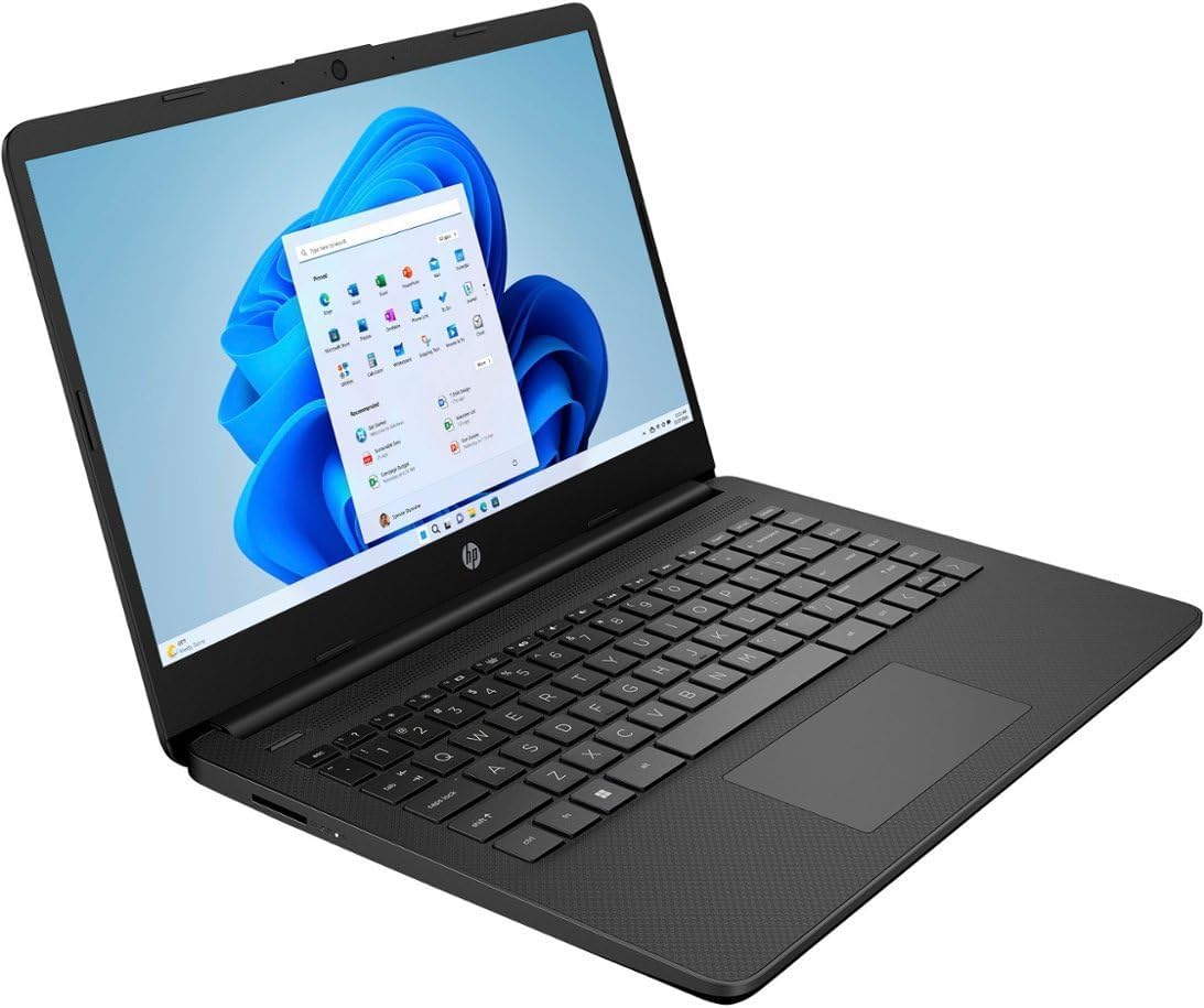 HP 14 Premium HD Portable Laptop Computer Students Business, Quad-Core Intel Celeron Processor, 8GB RAM, 256GB Storage(128GB eMMC+64GB Ghost Manta SD Card), 1 Year Office 365, HDMI, Win 11