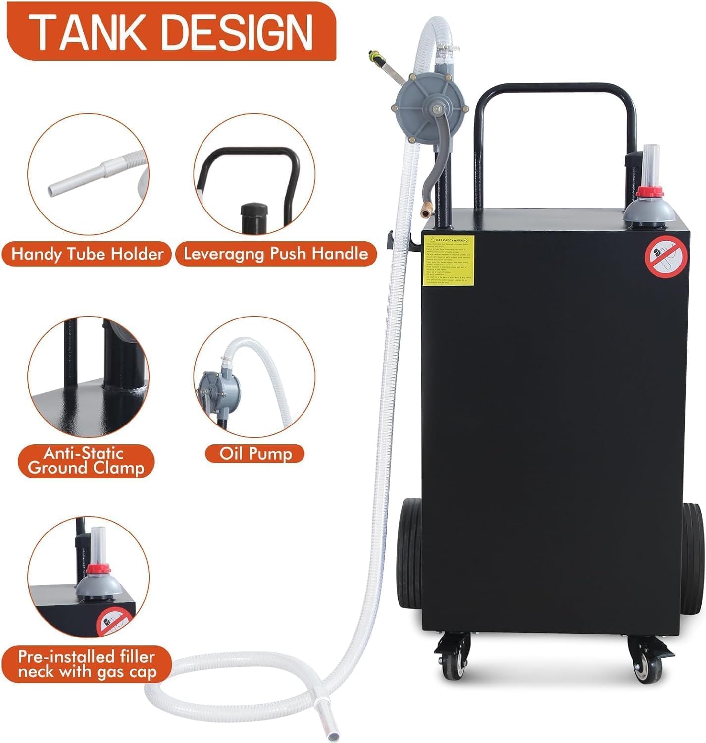 Transfer Tanks，45 Gallon Fuel Caddy, 45 Gallon Heavy Duty Fuel Storage Tank, Portable Fuel Storage Tank With Wheels, Gas Caddy With Manual Transfer Pump, Gasoline Diesel Fuel Container for Cars, Lawn Mowers，Red