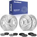 AutoShack Front & Rear Brake Rotors & Ceramic Pads for Toyota & Lexus, RAV4 2006-2008 HS250h 2010-2012, FWD 4WD L4 2.4L - Silver Zinc Coated Drilled & Slotted - SilverShield Pro