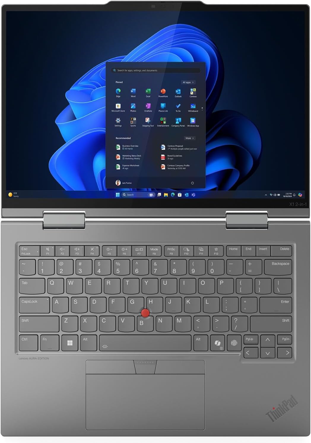 Lenovo ThinkPad X1 2-in-1 Gen 10 Aura Edition, Intel Ultra 7 258V, 14' OLED 2.8K (2880x1800) 500 nits, AR, Touchscreen, 32GB DDR5, 2TB SSD, Yoga Pen, 8MP IR Camera, Wi-Fi 7, Win 11 Pro - Grey