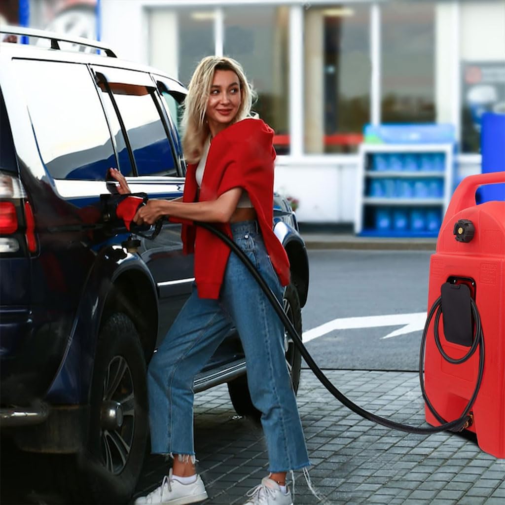 34 Gallon Fuel Caddy, Portable Gas Can Fuel Tank Container with Delivery Hose and Wheels, Gasoline Diesel Can Reversible Rotary Hand Siphon Pump, for Cars, Lawn Mowers, ATVs, Boats