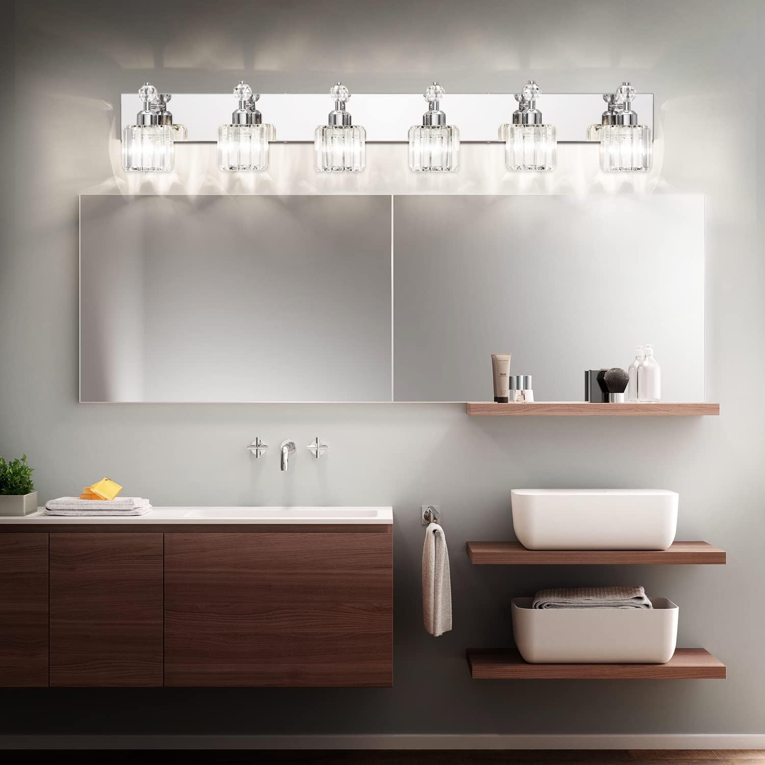 PRESDE Crystal 6 Light Bathroom Vanity Lights Chrom Bathroom Lights Fixtures Over Mirror Modern Bedroom Hallway