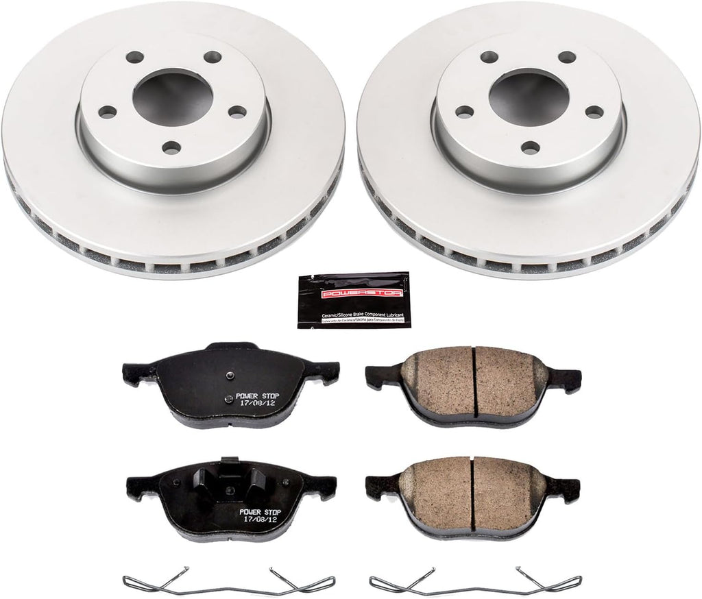 PowerStop Front Brake Kit for Ford C-Max 2013-18 |Focus 2012-18 |Volvo C30 2012-13 |S40 2004-11 - Fully-Coated Disc Rotors with Z17 Ceramic Brake Pads Replacement, CRK5976