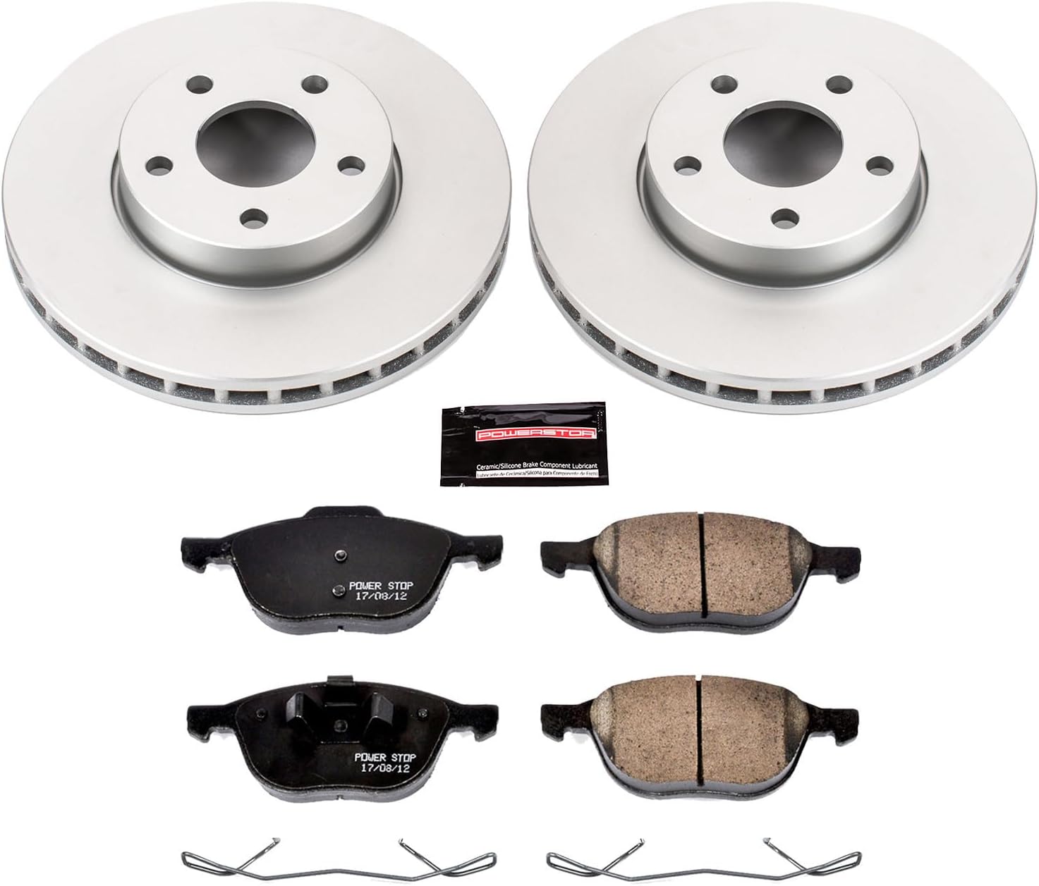 PowerStop Front Brake Kit for Ford C-Max 2013-18 |Focus 2012-18 |Volvo C30 2012-13 |S40 2004-11 - Fully-Coated Disc Rotors with Z17 Ceramic Brake Pads Replacement, CRK5976