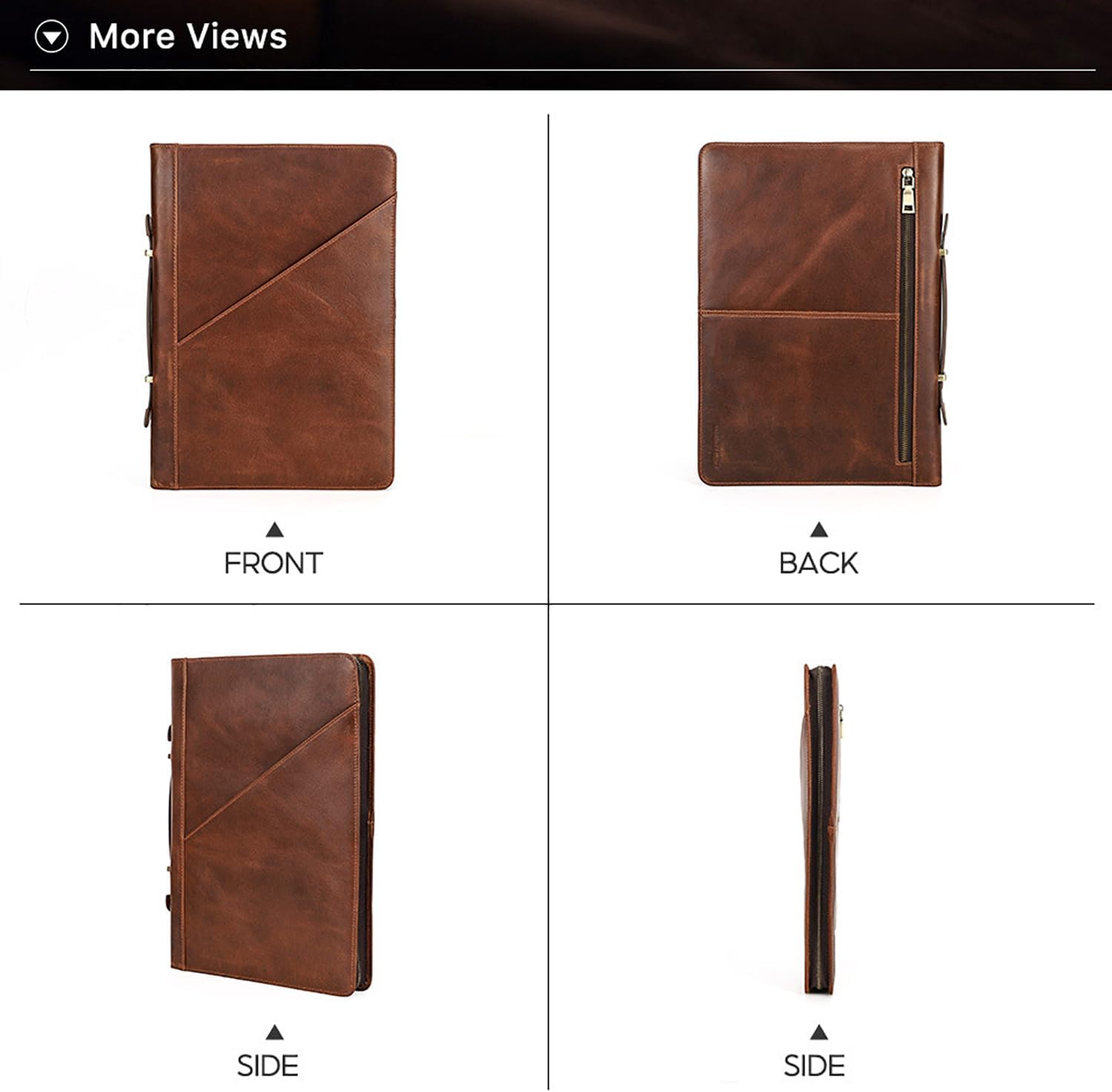 Top Grain Leather 16.2' Slim Laptop Zipper Folio Case Bag, Handmade & 2 Pockets, Compatible with MacBook Pro 16.2' A2485 M1 Max 15' Touch Bar A2141 A1707 Pro 16' Touch ID, Brown 16.2 Inch