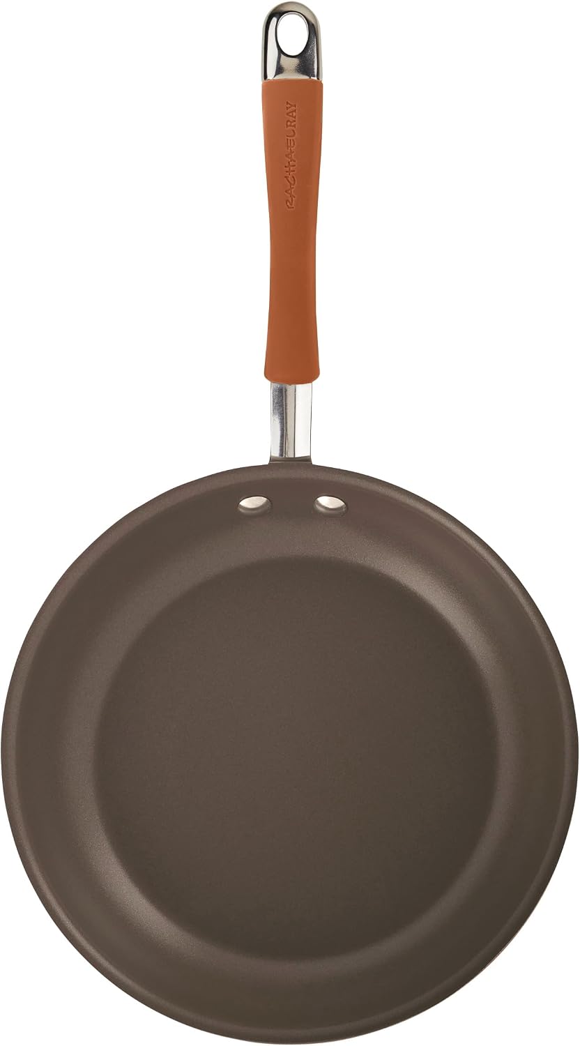 Rachael Ray Cucina Dishwasher-Safe Hard-Anodized Pots and Pans Set Non Stick Cookware, 12 Piece, Gray with Orange Handles