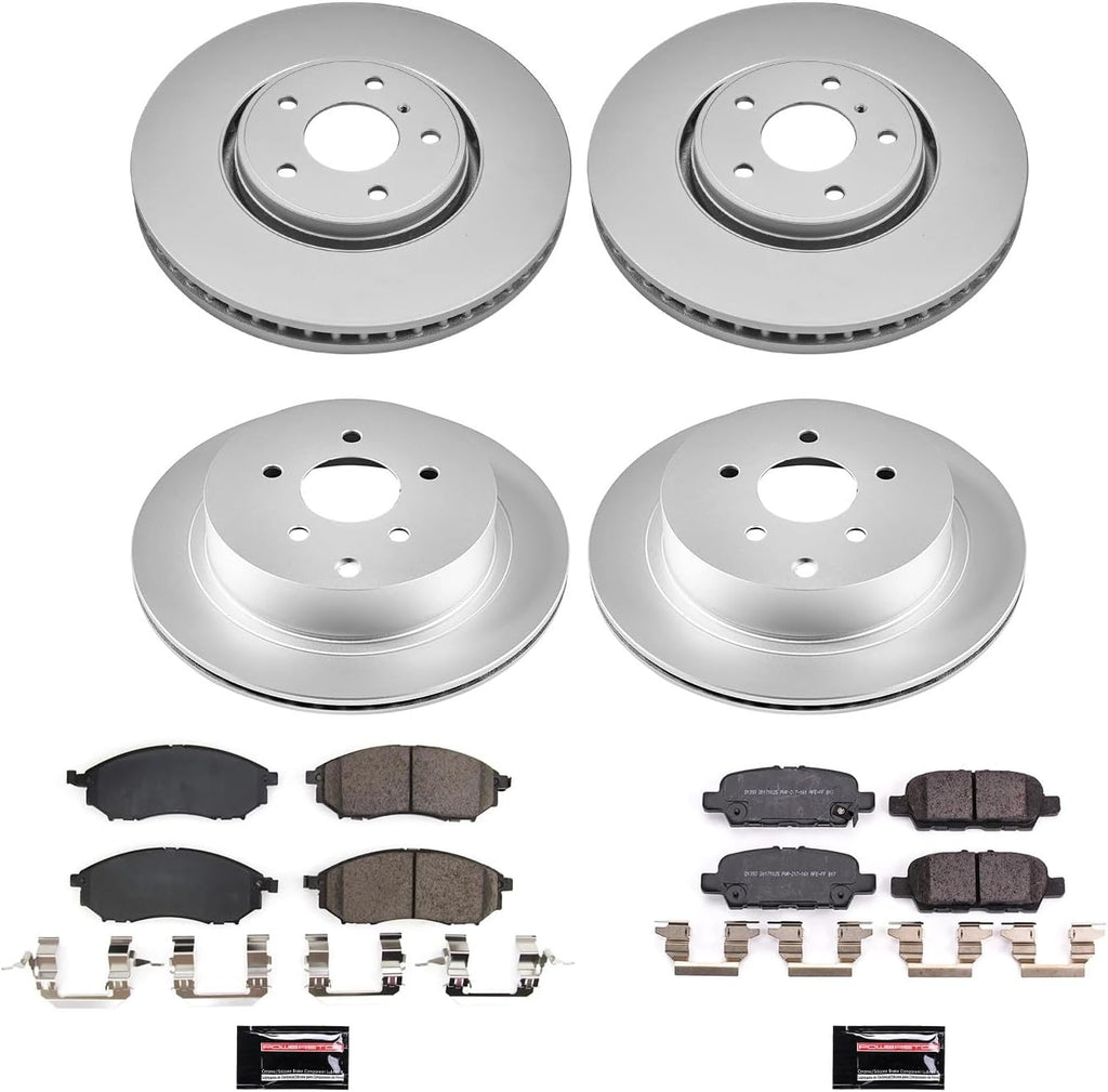 PowerStop Front and Rear Brake Kit for INFINITI FX35 2010-12 |FX37 2013 |QX70 2014 - Fully-Coated Disc Rotors with Z17 Ceramic Brake Pads Replacement, CRK8878