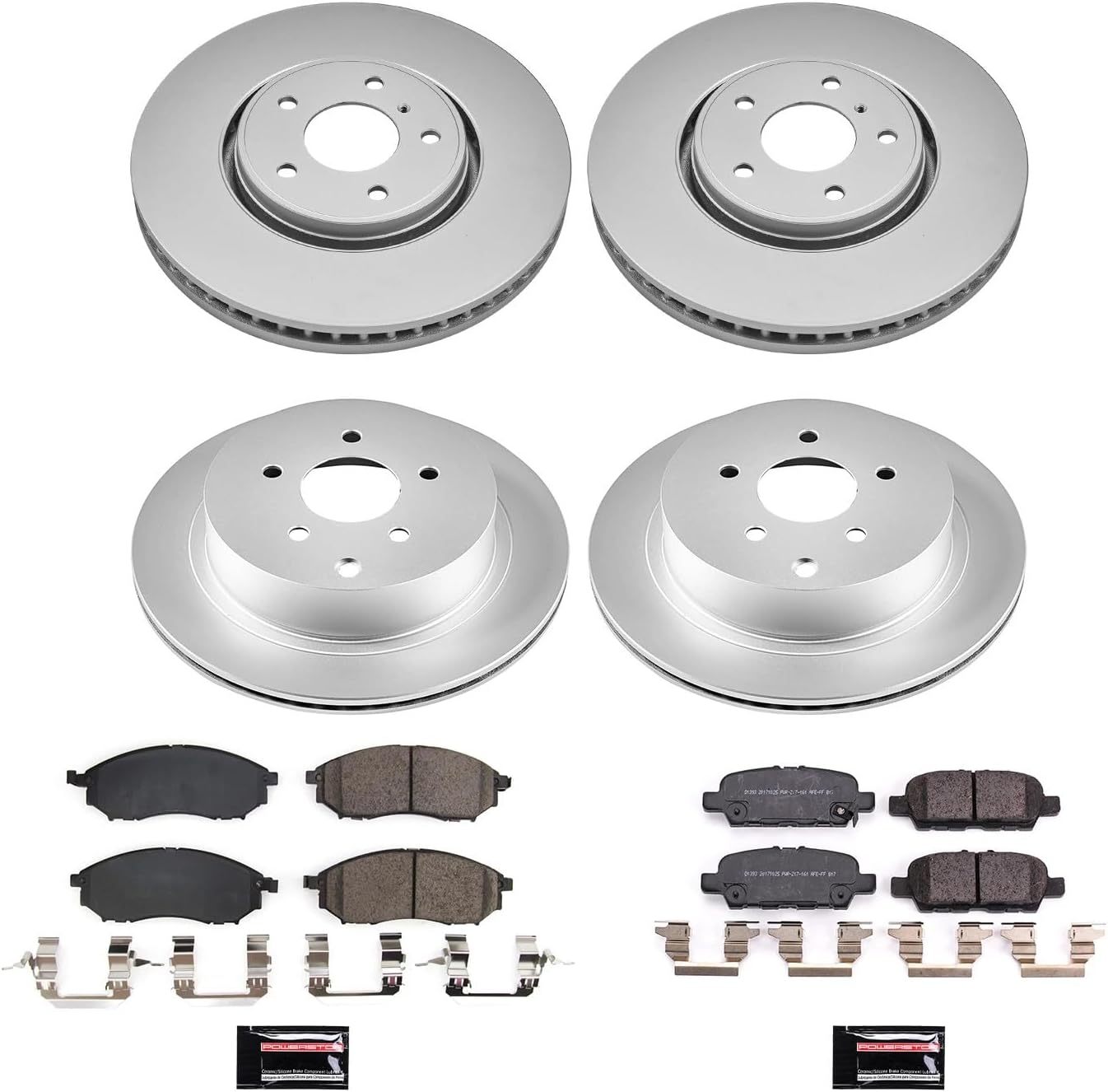 PowerStop Front and Rear Brake Kit for INFINITI FX35 2010-12 |FX37 2013 |QX70 2014 - Fully-Coated Disc Rotors with Z17 Ceramic Brake Pads Replacement, CRK8878