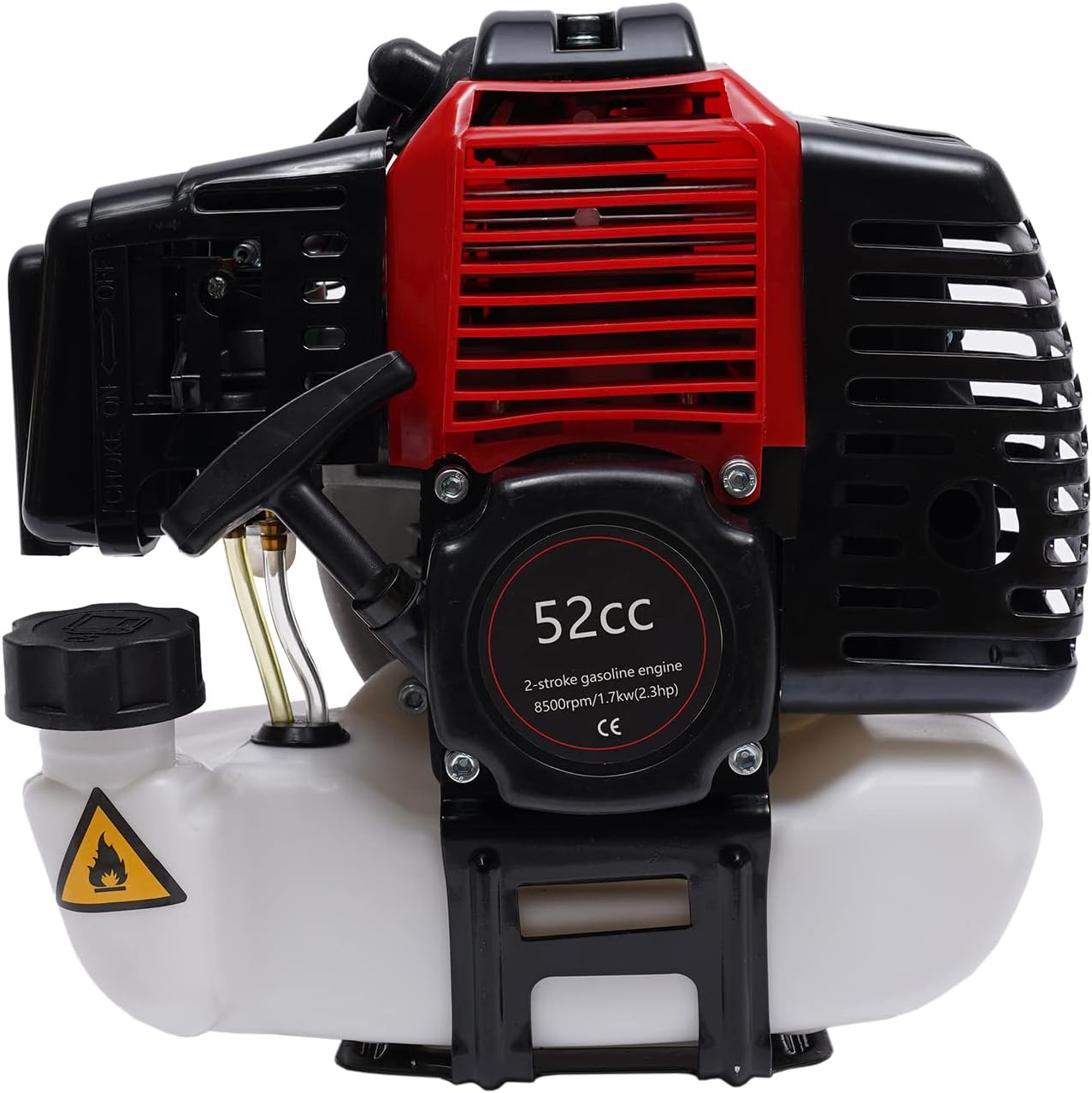 2-Stroke Push Lawn Mower, 52CC Single Cylinder Hand Push Lawn Mower, Gas Powered Push Lawn Mower, 1.7KW/6500-8500r/Min (Red+Black)