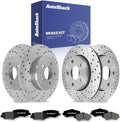 AutoShack Front & Rear Brake Rotors & Premium Pads for Jeep, Wrangler 2007-2017 Wrangler JK 2018, 4WD RWD V6 3.6L 3.8L - Coated Drilled & Slotted - Silver Matte Finish - TurboGuard