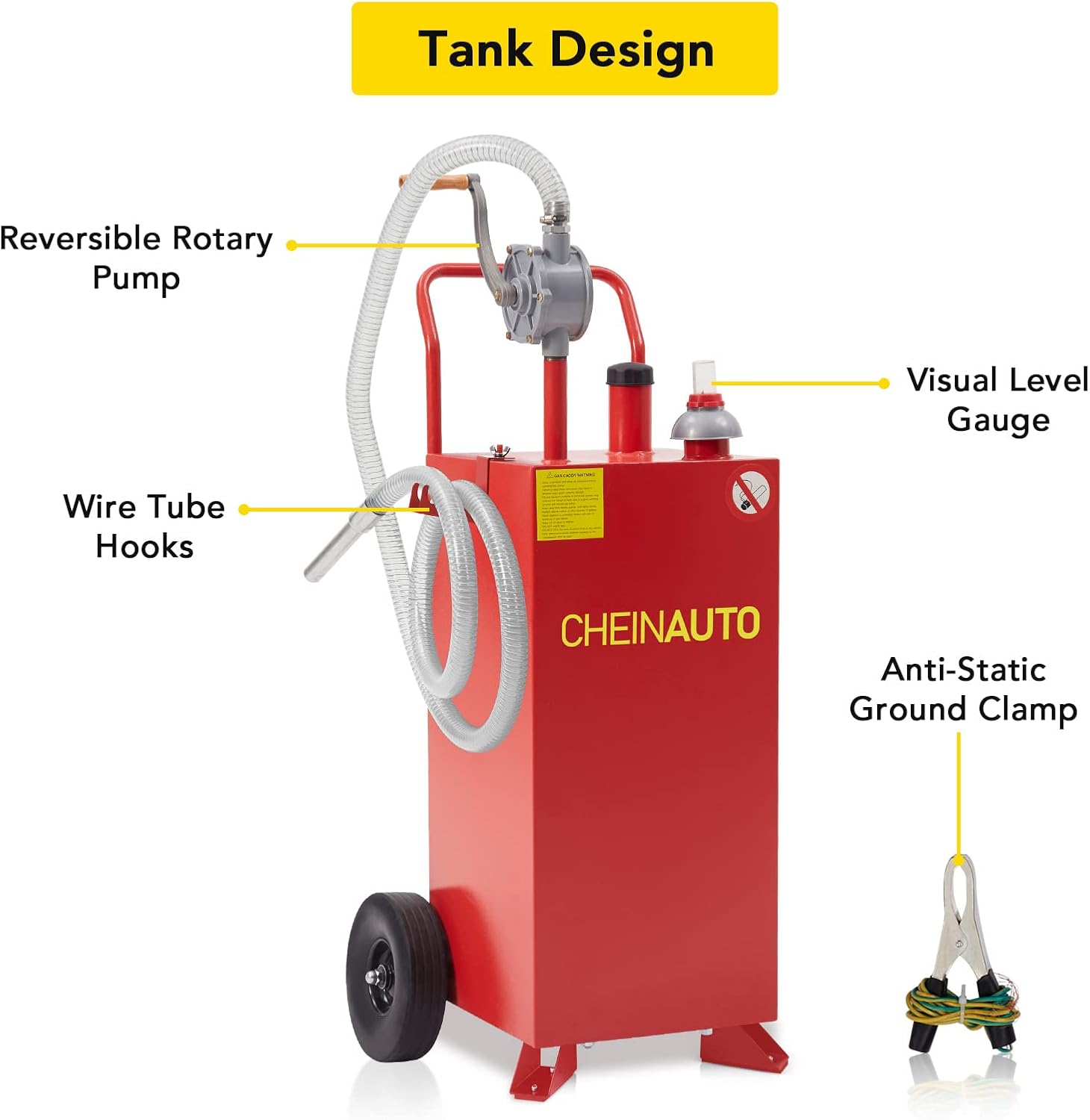 50 Gallon Fuel Caddy with Pump – Portable Gasoline & Diesel Storage Tank with Wheels, Manual Fuel Transfer Can for Cars, Trucks, Boats, Motorcycles, Lawn Mowers & ATVs – Red
