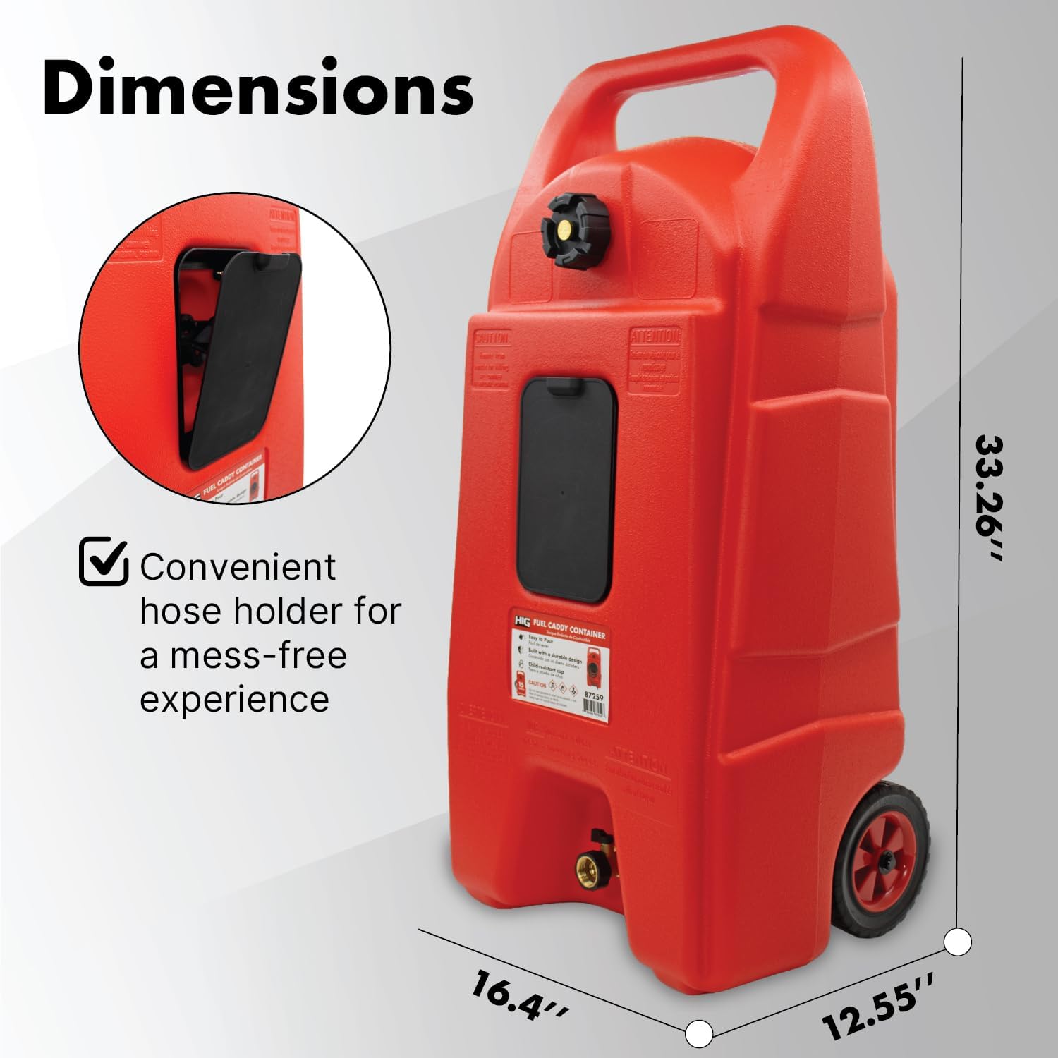 LAUCO 15 Gallons Gas Can, Heavy-Duty Fuel Tank with Manual Transfer Pump & 10FT Hose, Portable Gas Caddy with Wheels, Leak-Proof Gas Container for Lawn Mowers, Cars, Boats, 87259