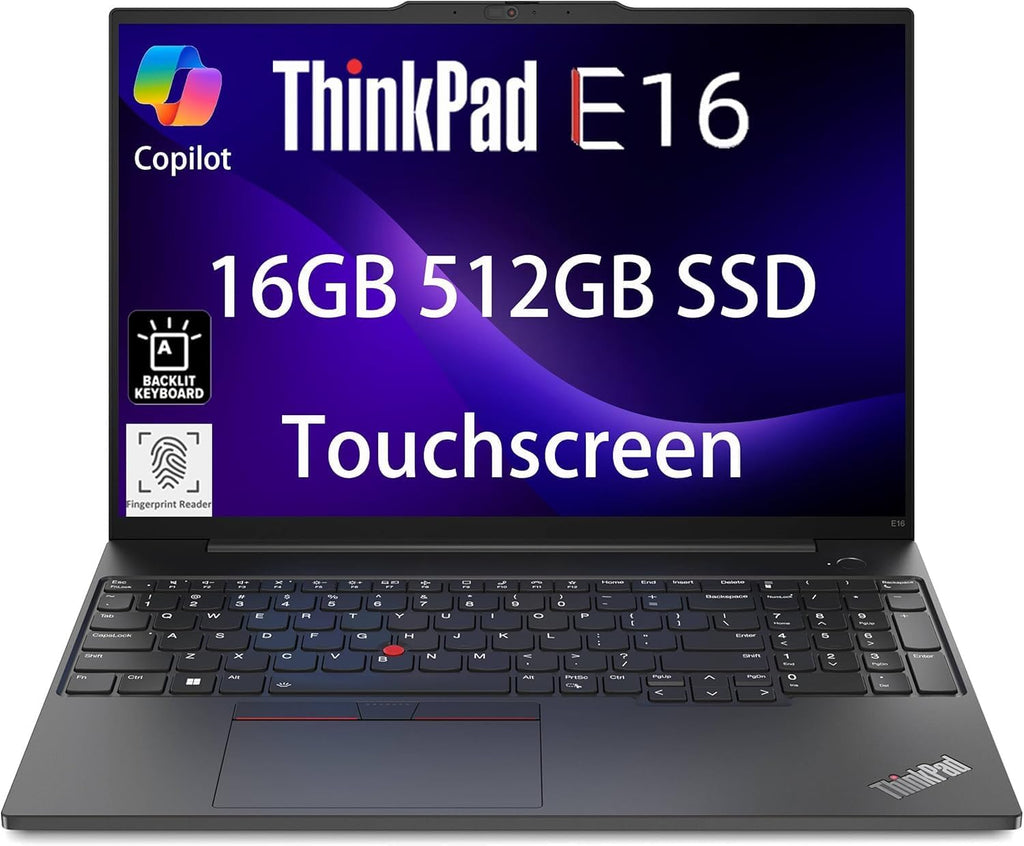 Lenovo ThinkPad E16 Business Laptop (16' FHD+ Touchscreen, AMD Ryzen 5 7530U (Beat i7-1165G7), 16GB RAM, 512GB SSD) Fingerprint, Backlit, FHD Webcam, Wi-Fi 6, Ethernet, Win 11 Pro w/ Copilot, Black