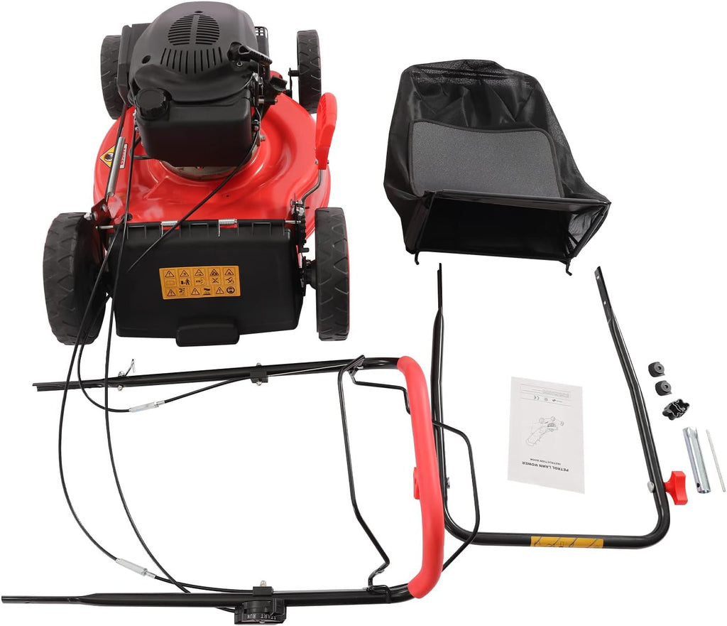 20-inch Gas Push Lawn Mower 173CC Walk Behind Push Lawn Mower 4-Stroke Gas Powered Lawn Mower with 8-Position Height Adjustment and 60L Collection Bag for Almost All Lawn Mowing 2800rpm