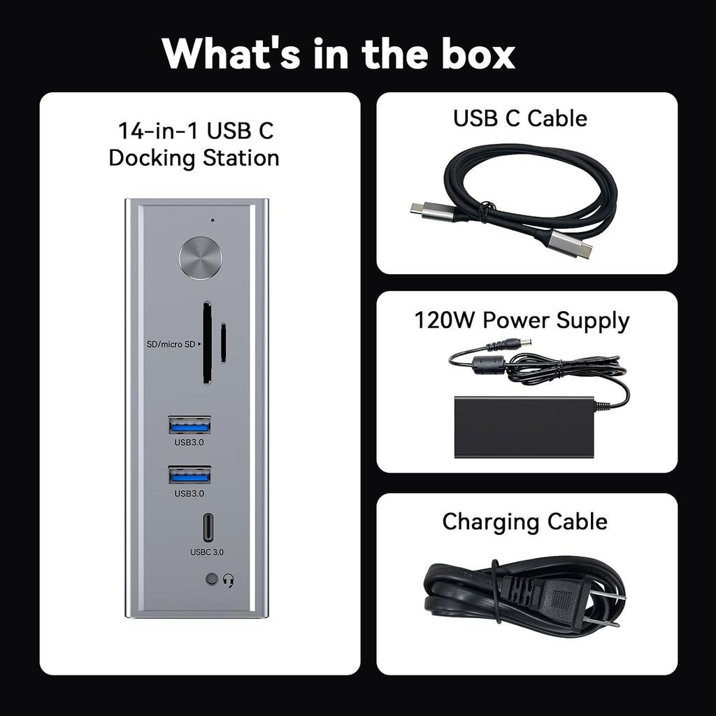 TobenONE USB C Docking Station for 3 Monitors 4K, Triple Monitor DisplayLink Dock with 120W Power Adapter, for MacBook M1-M5/Mac mini/Windows/Chrome, 3x HDMI, 5x USB, Gigabit Ethernet, Driver Required
