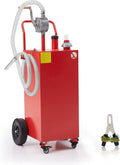 50 Gallon Fuel Caddy, Portable Gas Tank with Reversible Rotary Manual Siphon Pump, Fuel Transfer Storage Tank with 4 Solid Rubber Rollers, Gasoline Diesel Can for Car, Boat, Lawn Mower, ATV, Red