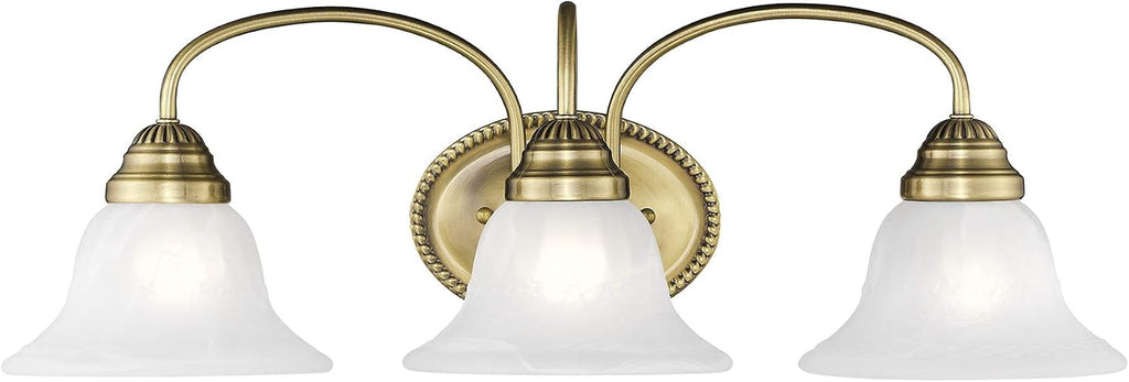 Livex Lighting 1533-01 Edgemont 3 Light Vanity Antique Brass with White Alabaster Glass