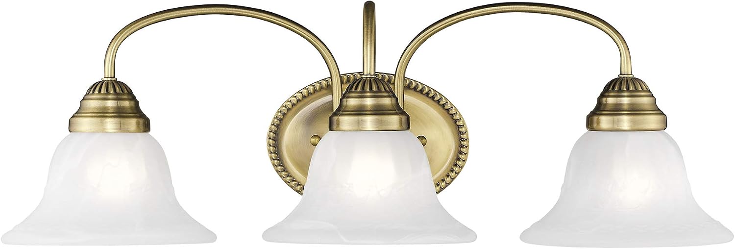 Livex Lighting 1533-01 Edgemont 3 Light Vanity Antique Brass with White Alabaster Glass