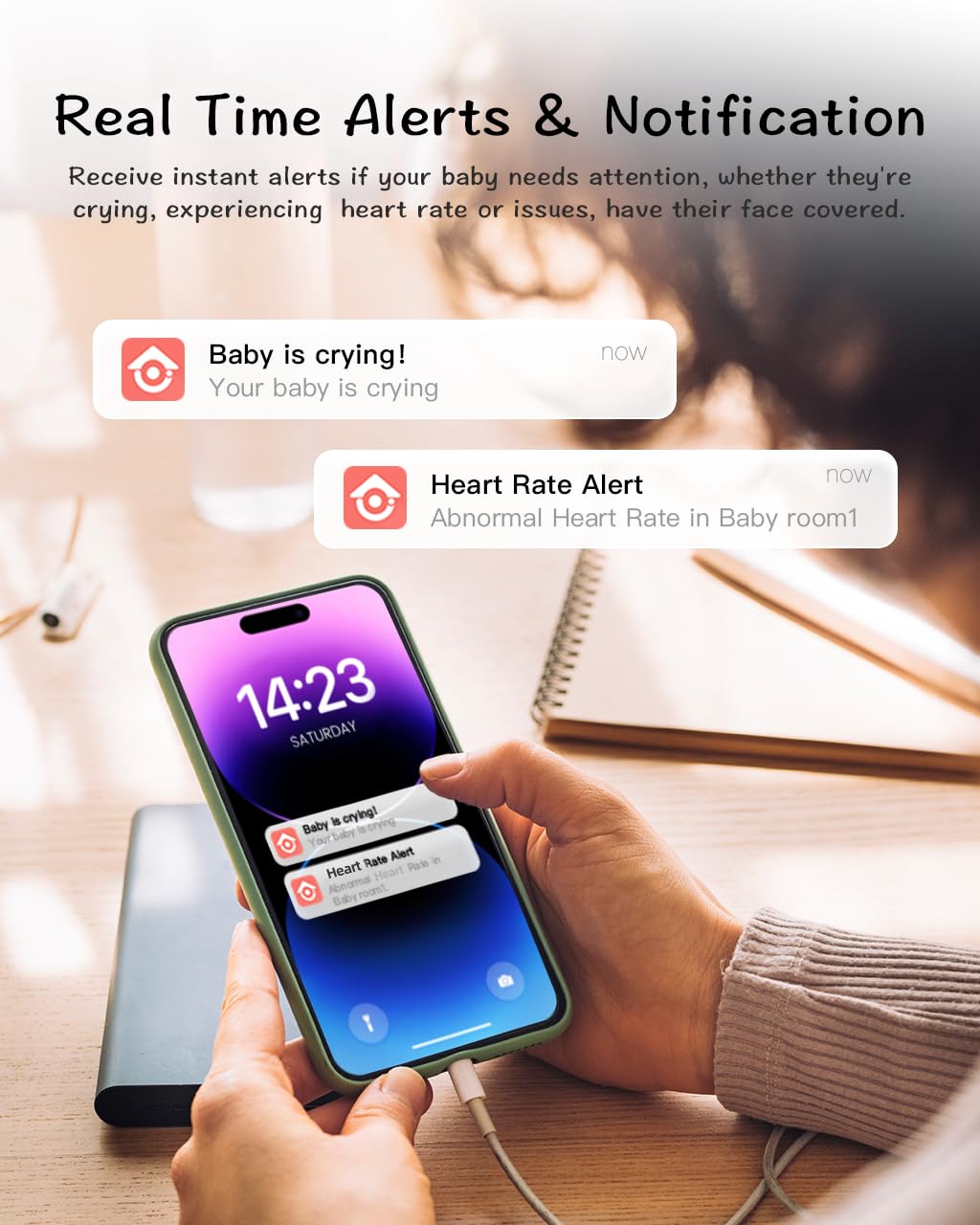 iBaby i8 Contactless Smart Baby Monitor with Heart Rate & Sleep Tracking, Cry & Smart Alerts, 1080p Night Vision, Two-Way Audio, 360° View, Sound Machine, No Subscribtion