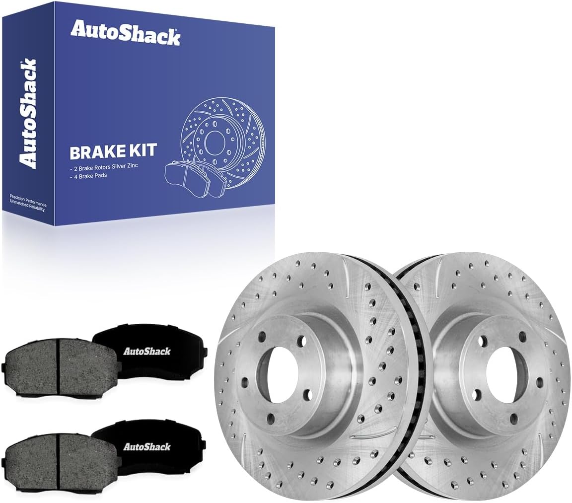 AutoShack Front Brake Rotors & Premium Pads for Ford, Edge 2007-2014, AWD FWD L4 2.0L V6 3.5L 3.7L - Silver Zinc Coated Drilled & Slotted - SilverShield Pro - 12.6' (320 mm), 5-Lug