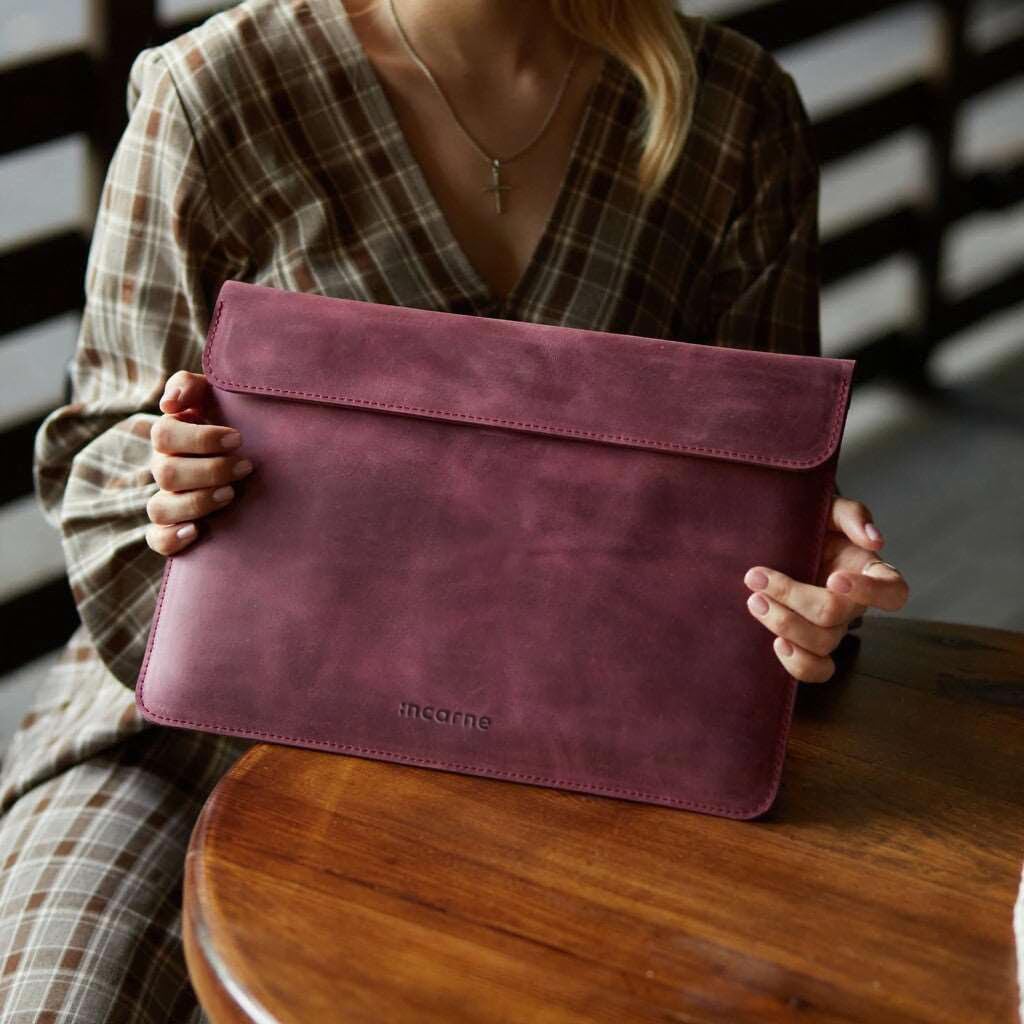 Leather Laptop Case Made for MacBook Pro 14 Sleeve Carrying Protective Cases Compatible with MacBook Pro 14' M1 M2 M3 M4 Max A2442 A2779 A2992 A2918 A3402 2024 2025 Genuine Vintage Leather, Burgundy