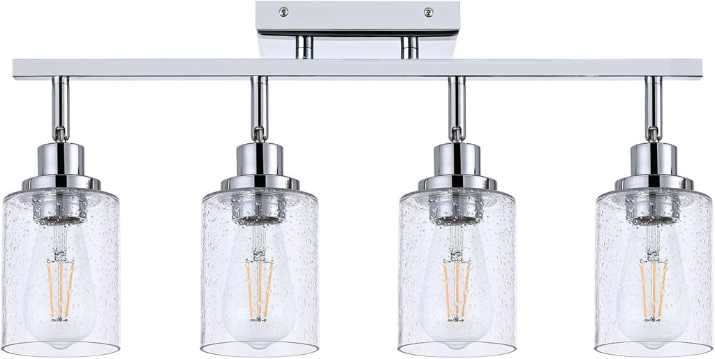 4-Light Multi-Directional Rotating Track Light Fixture Ceiling Track Lighting Heads with Seeded Glass Chrome Track Lighting Kit Bathroom Vanity Light Spotlight Fixtures for Kitchen Accent Shop
