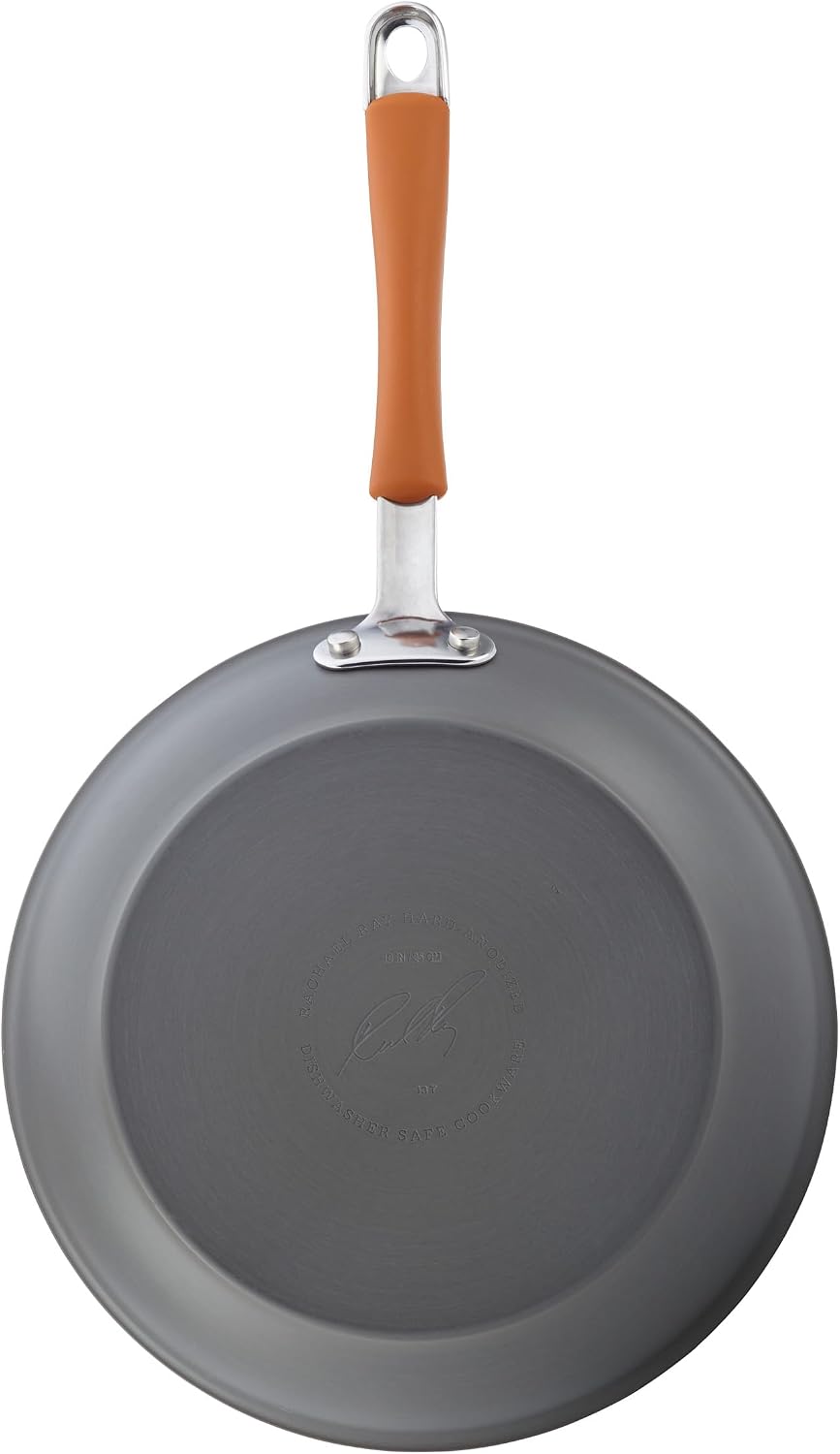 Rachael Ray Cucina Dishwasher-Safe Hard-Anodized Pots and Pans Set Non Stick Cookware, 12 Piece, Gray with Orange Handles