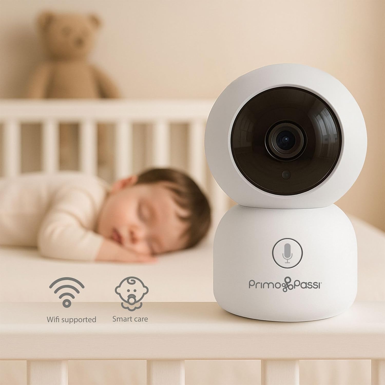 Primo Passi Smart Wi-Fi Baby Monitor with 5' HD Display, Night Vision, Two-Way Audio, Temperature Sensor, and App Access for iOS & Android